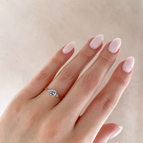 On-body view of You, Me & Magic - Round Cut Three Stone Engagement Ring 14k Gold