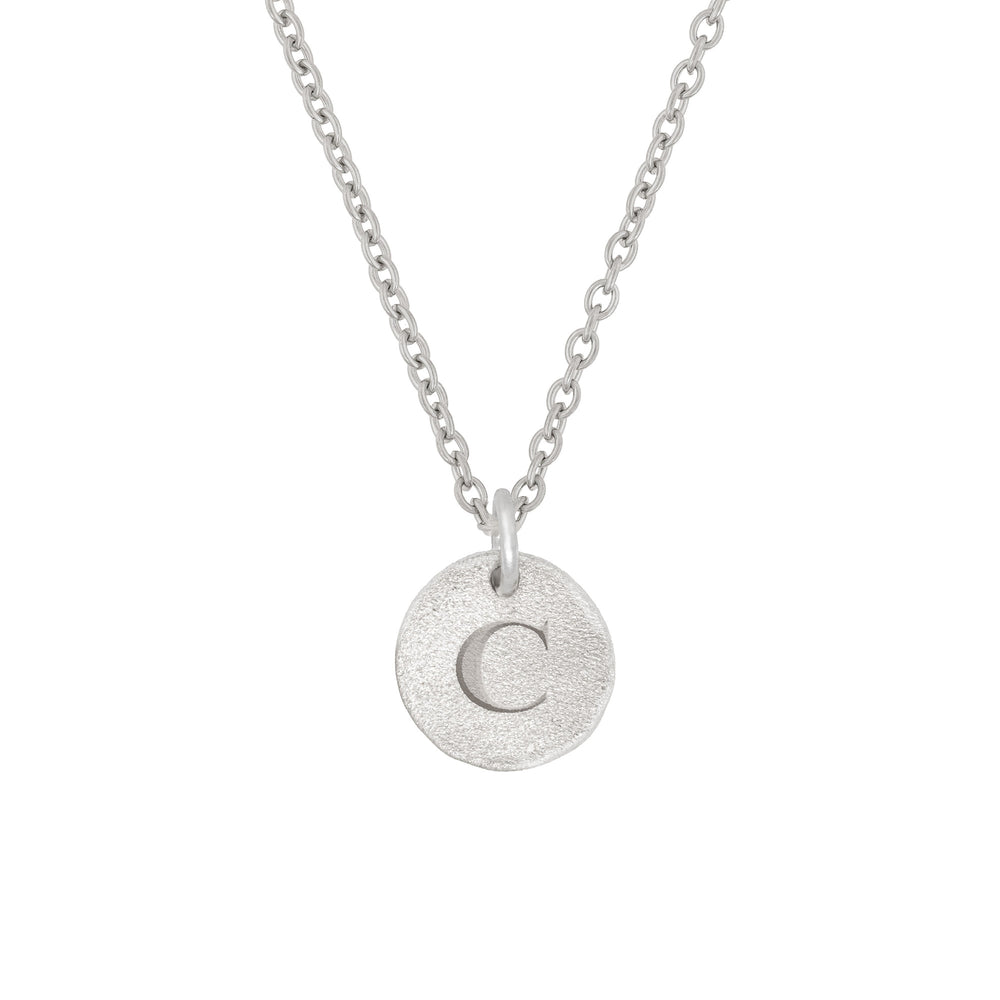 Midi Disc Necklace - 14k White Gold Initial Letter - One Disc