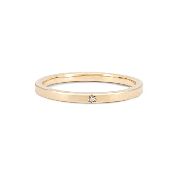 Front view of the Yours & Mine 2mm Wedding Ring in 14k gold, a sleek, polished wedding band.