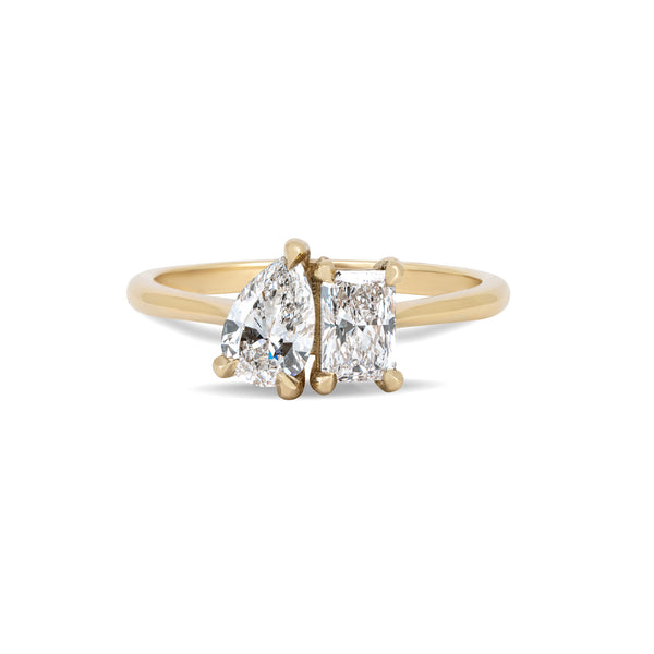 Moi & Toi 1.1ct Pear and Emerald Cut Lab-Grown Diamond Engagement Ring - 14k Gold Polished Band