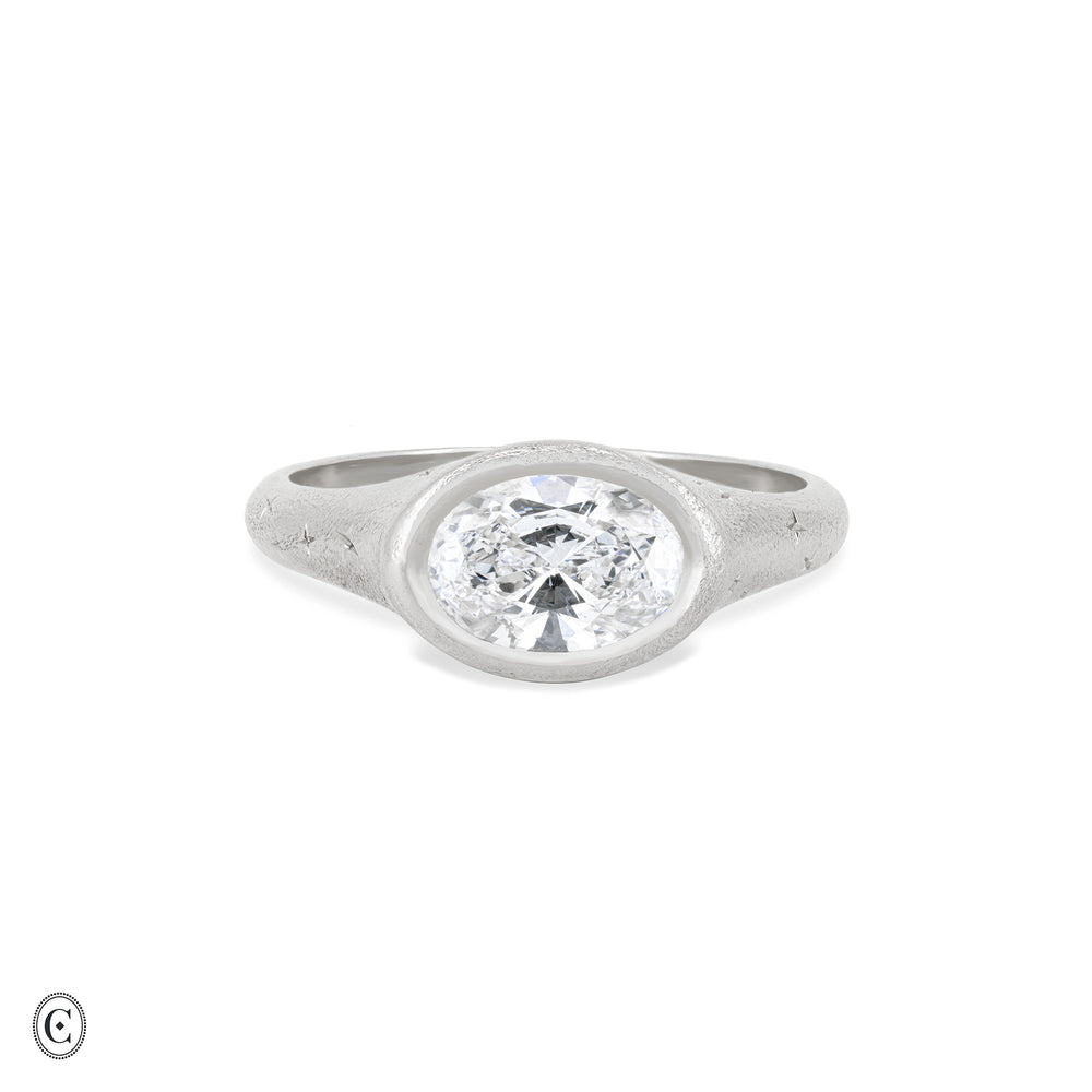 North Star - Diamond Signet East West Ring in White Gold
