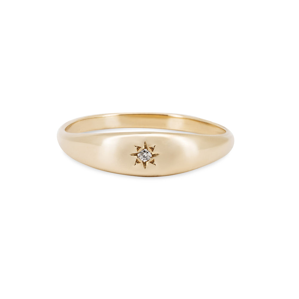 Chupi 14k Gold Diamond Signet Ring North Star Collection Perfect Gift for Special Moments