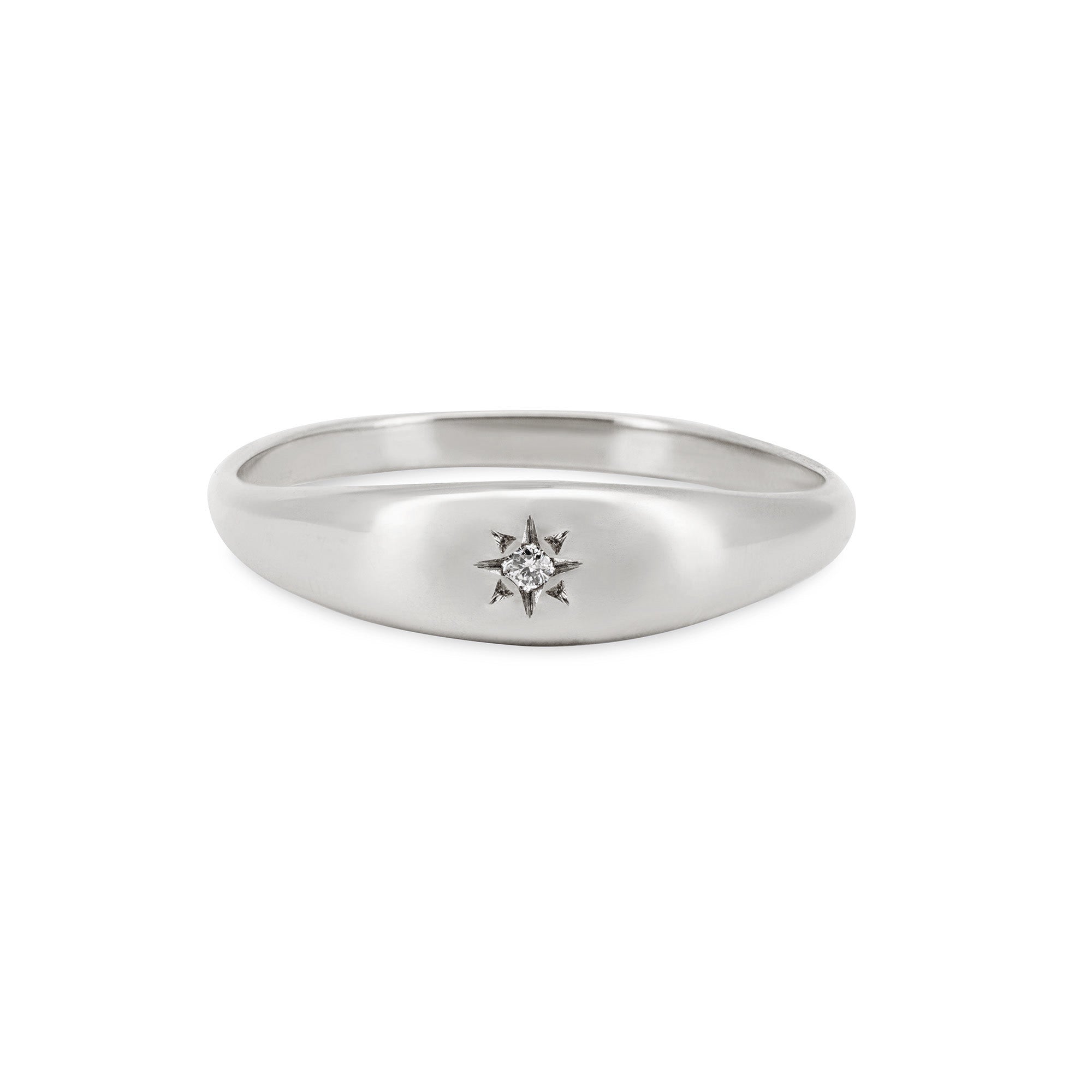 North Star White Gold Tiny Diamond Signet Ring Chupi