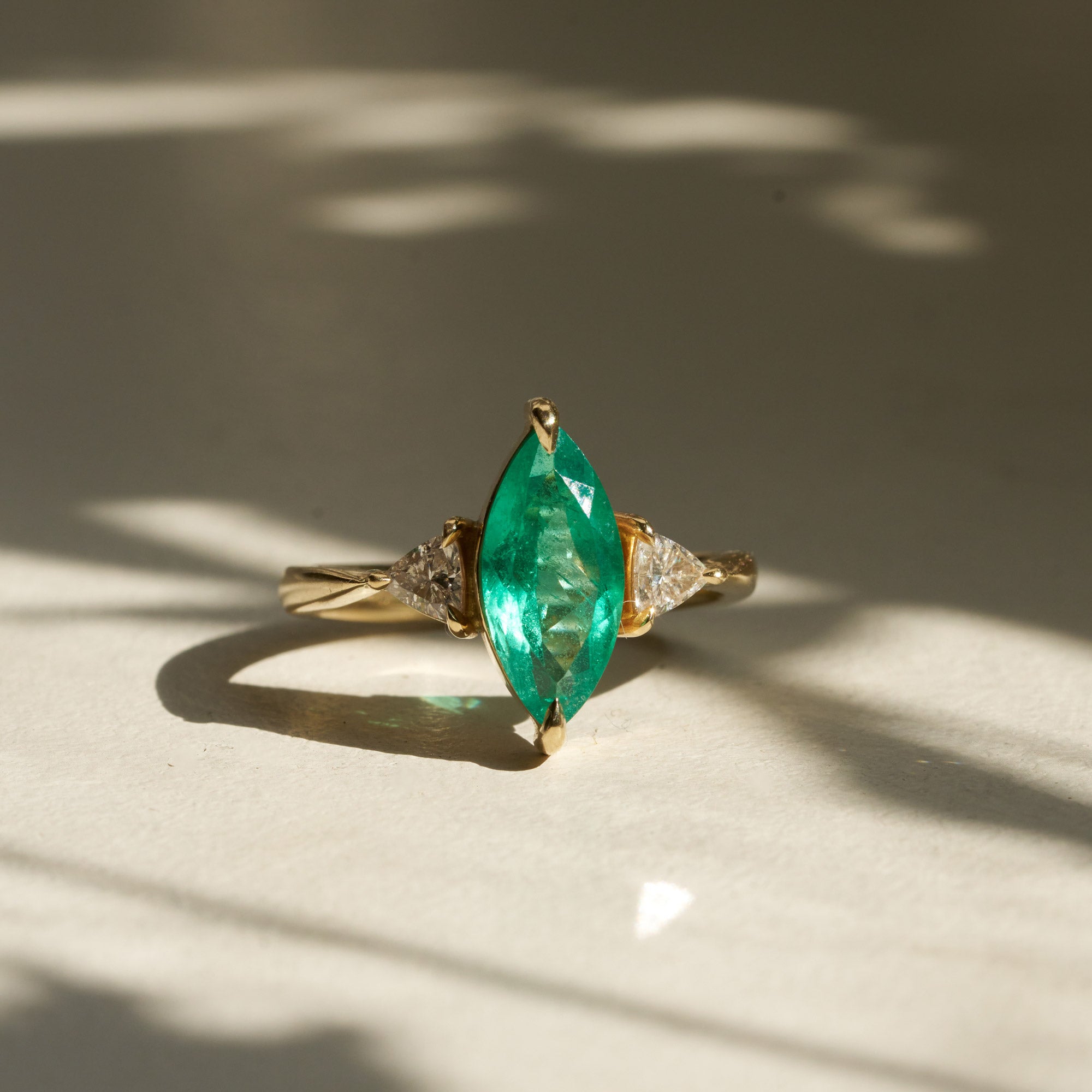 One of a Kind Emerald Marquise Engagement Ring Chupi