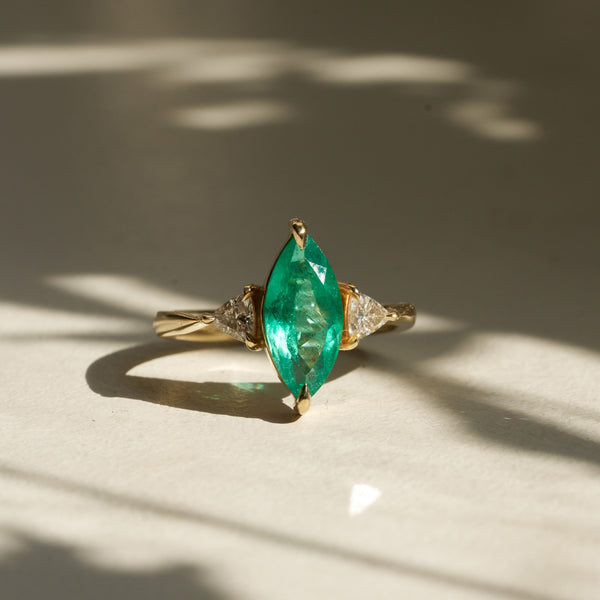 One of A Kind 1.9ct Emerald Marquise - 14k Gold Polished Band