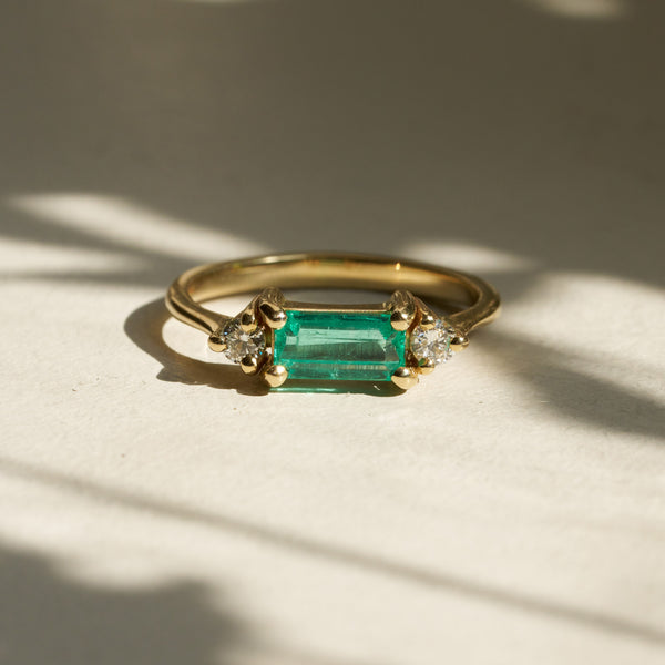 One of A Kind 1.2ct Emerald Baguette - 14k Gold Polished Band