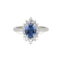 Princess Halo Sapphire & Diamond Engagement Ring - 14k White Gold Polished Band