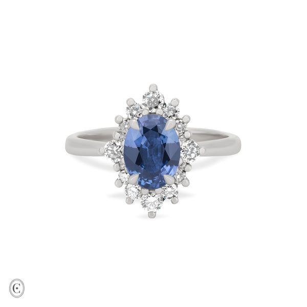 Princess Halo Sapphire & Diamond Engagement Ring - 14k White Gold Polished Band