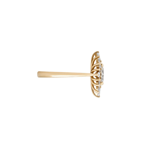 Alternative view of Side profile of the Queen of Hope 2.7ct Lab-Diamond Engagement Ring in 14k solid gold, showcasing the polished band and elevated ballerina halo setting.