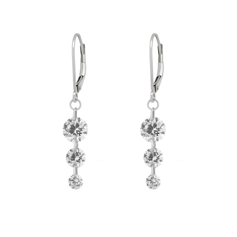 Front view of the Raindrop Diamond Earrings in 14k white gold, featuring a cluster of tiny diamonds shaped like a raindrop.