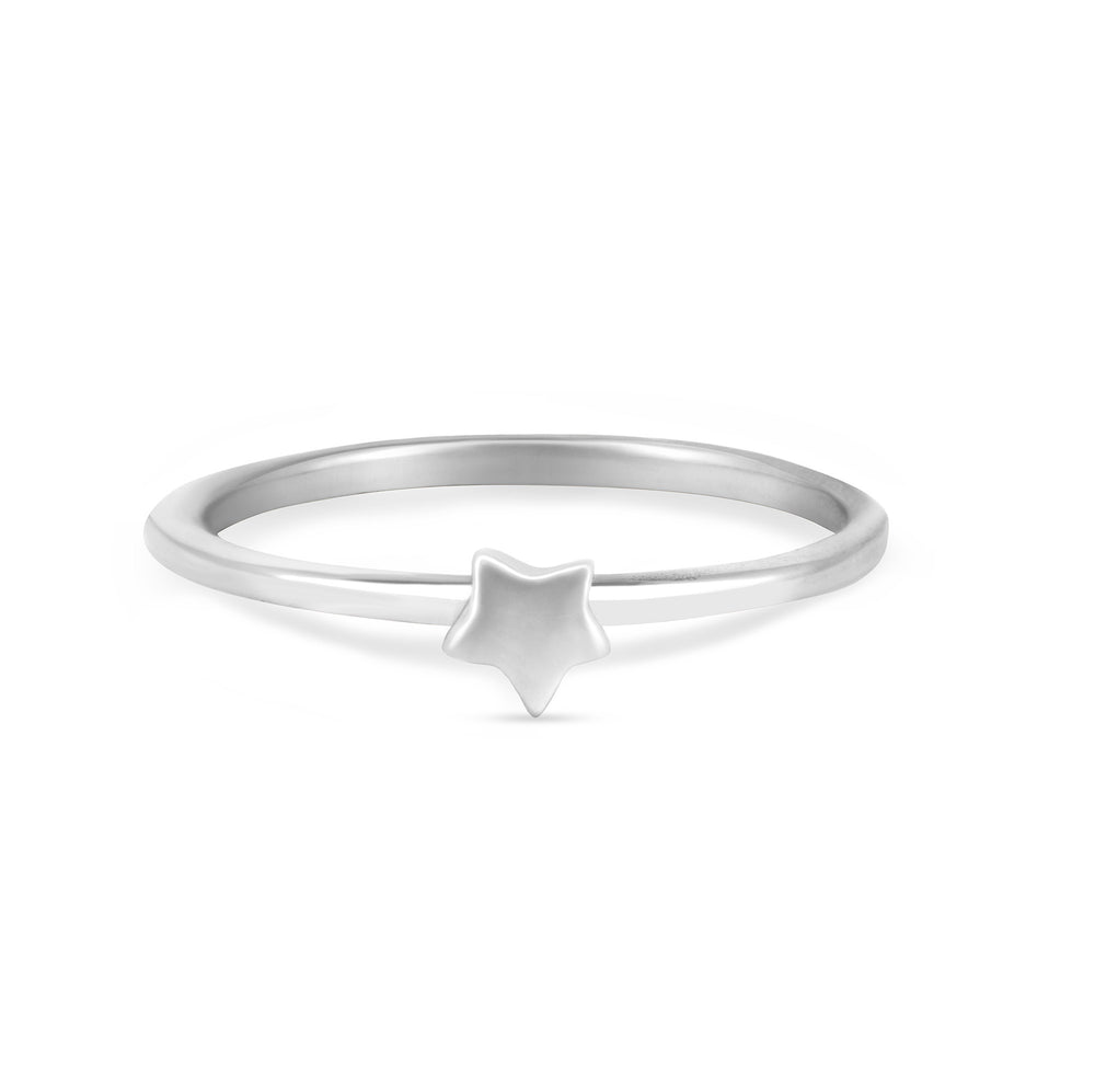 Front view of the Sterling Silver Star Ring, a delicate polished band with a single star motif.