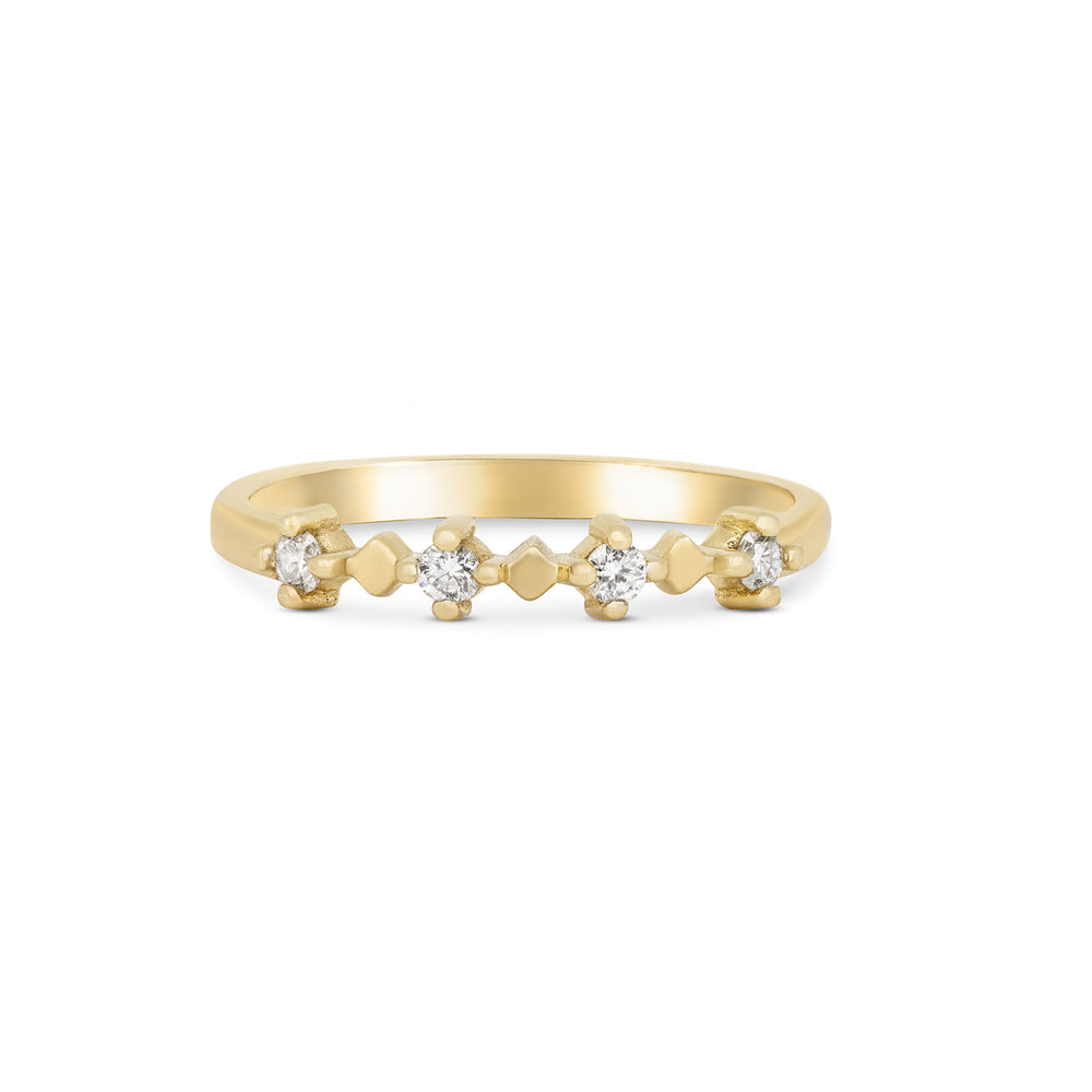 Front view of the Stars in the Sky Four Diamond Eternity Ring in 14k gold, with a polished band and four scattered diamonds.