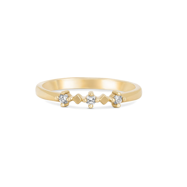Stars in the Sky Three Diamond Ring - 14k Gold Polished Band