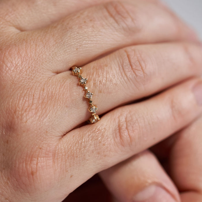 On-body shot of Stars in the Sky Eternity Ring - 14k Gold Polished Band Five Diamond Eternity Ring