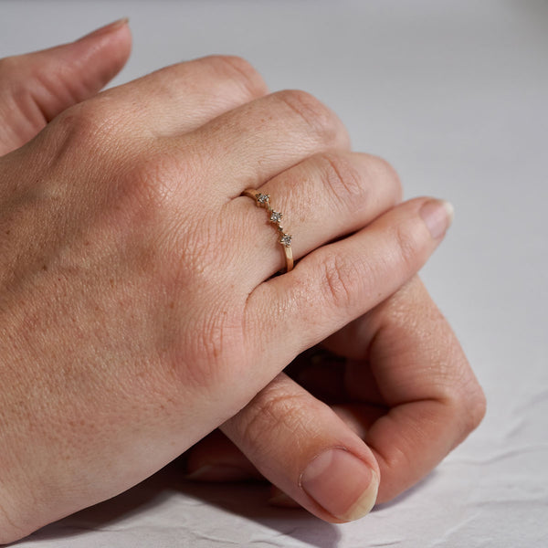 On-body shot of Stars in the Sky Eternity Ring - 14k White Gold Polished Band Three Diamond Eternity Ring