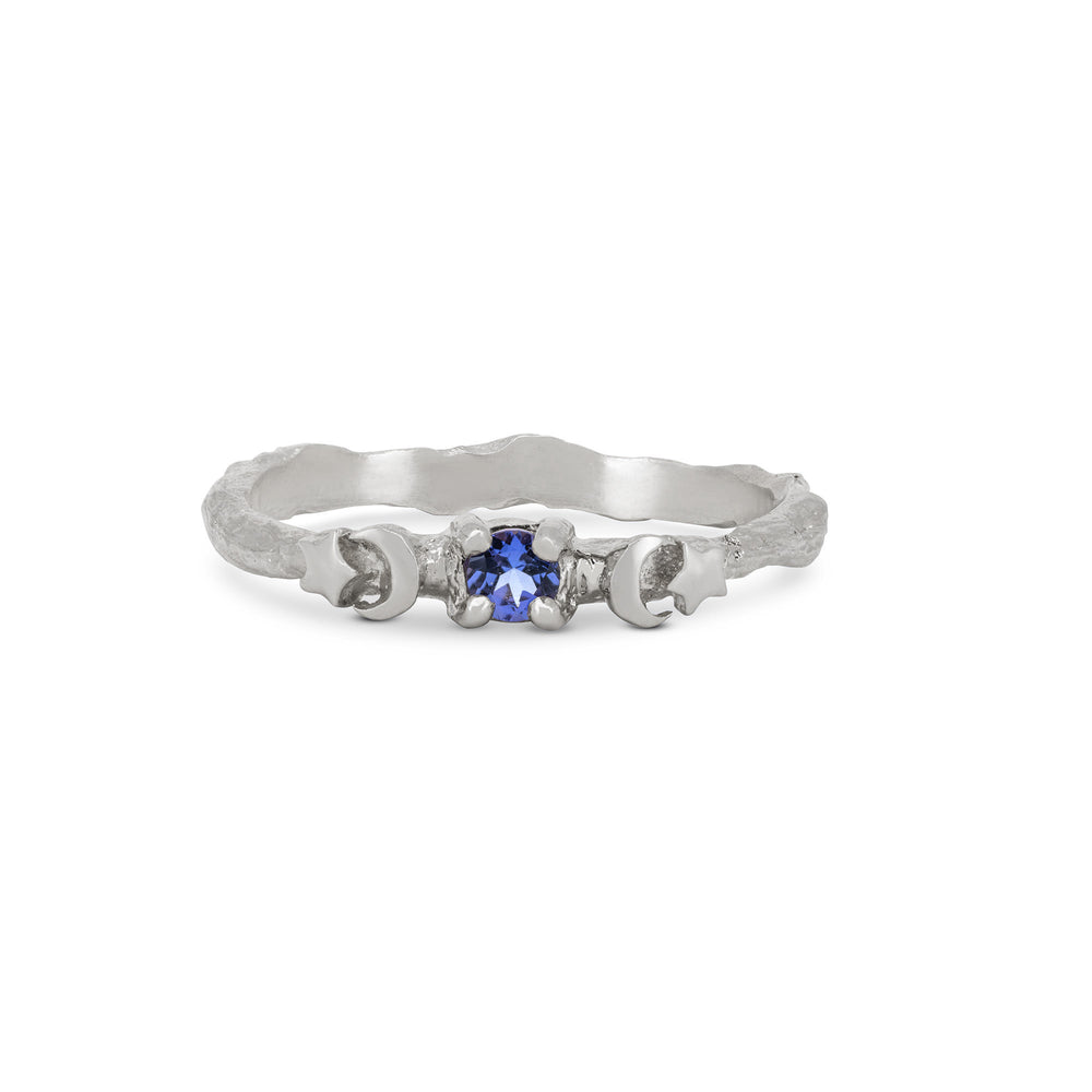 Sun, Moon & Stars Tanzanite Ring - 14k White Gold