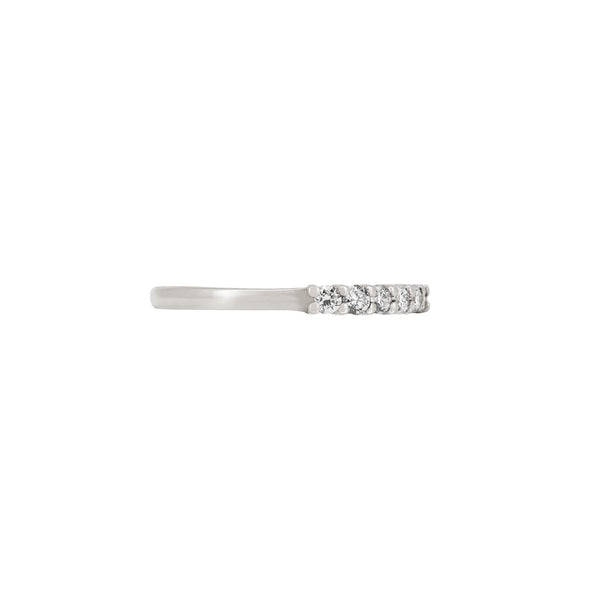Alternative view of Side profile of the Tomorrow Diamond Eternity Ring in 14k white gold, showcasing the polished band and half eternity setting.