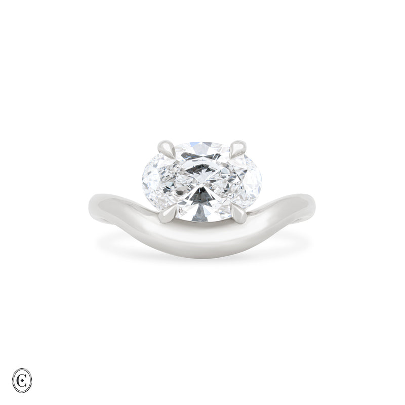 Wave of Love - East West Diamond Engagement Ring in 14k White Gold