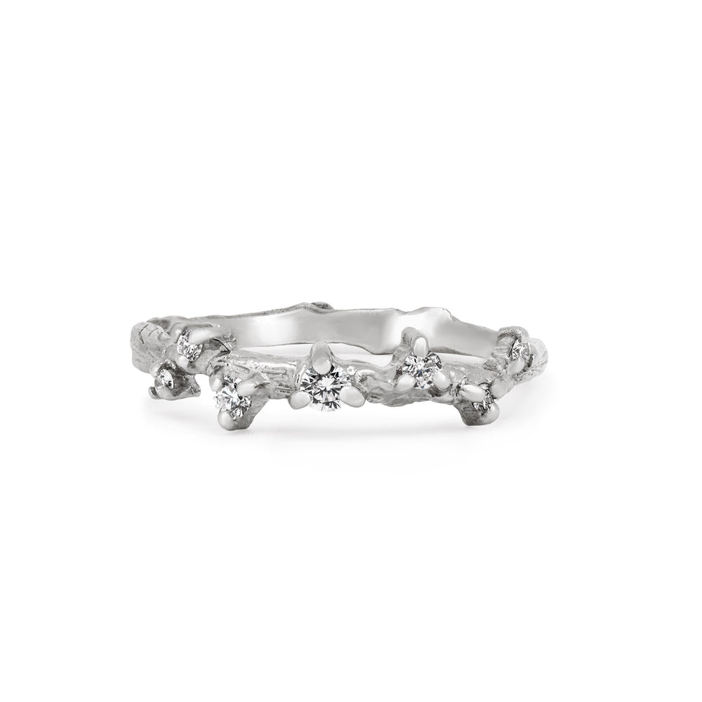 Front view of the Whispered Dreams Lab-Grown Diamond Cluster Ring in 14k white gold, featuring a cluster of diamonds on a twig band.