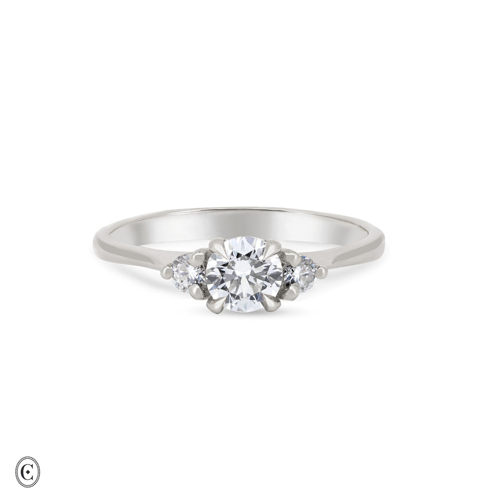 You, Me & Magic - Round Cut Three Stone Engagement Ring 14k White Gold