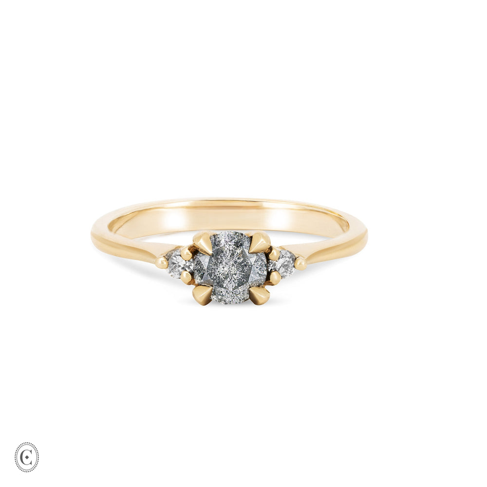 Front view of the You, Me & Magic Grey Diamond Engagement Ring in 14k solid gold with a polished band, featuring a 0.5ct central grey diamond.