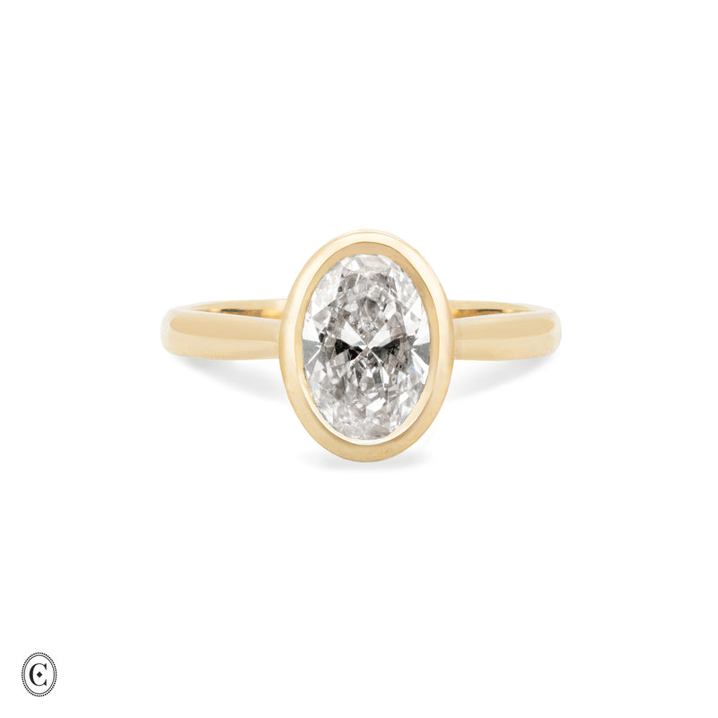 Yours & Mine - Bezel Set Heart Gallery Oval Diamond Engagement Ring