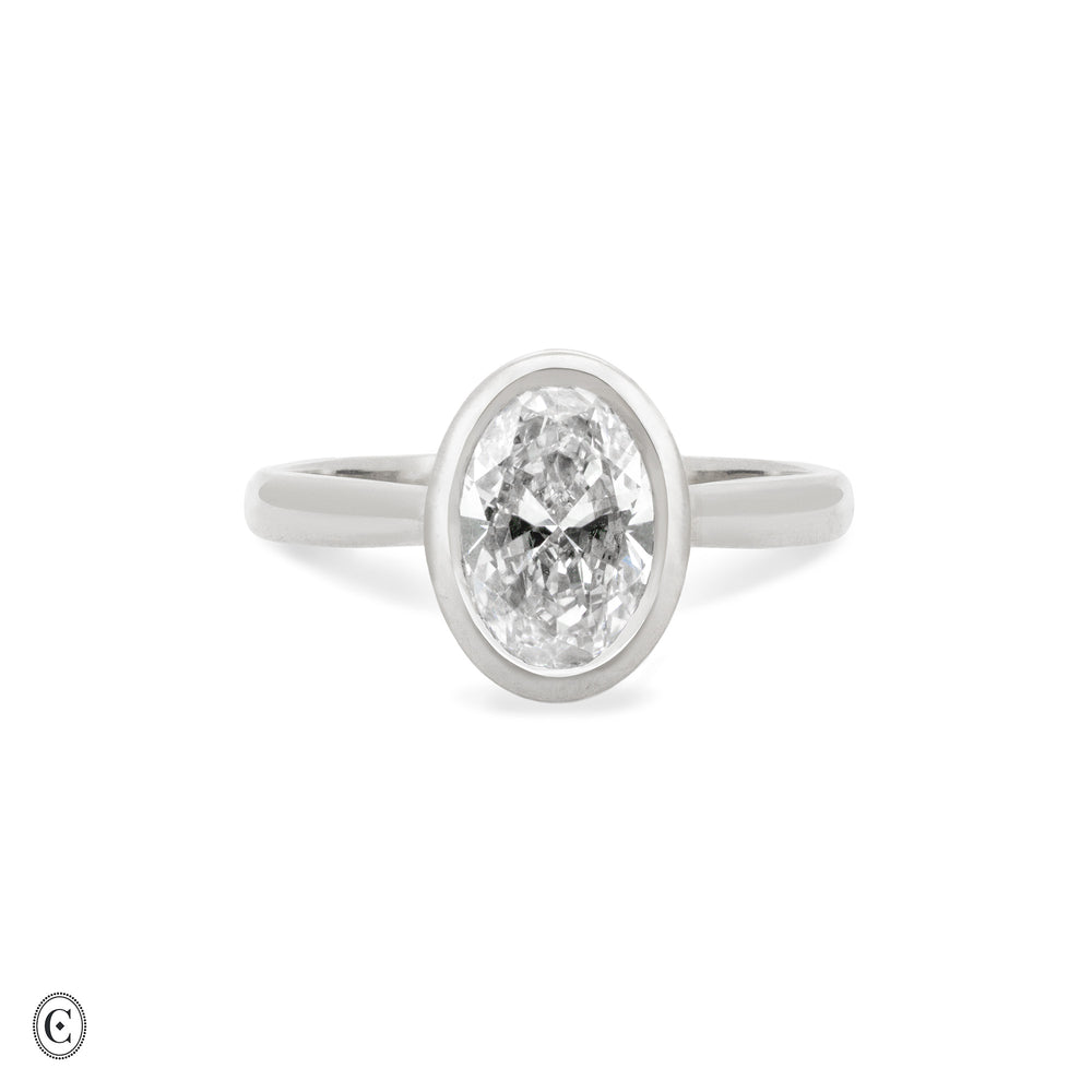 Yours & Mine - Bezel Set Heart Gallery Oval Diamond Engagement Ring in 14k White Gold