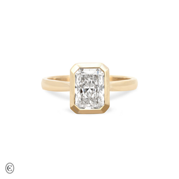 Yours & Mine - Bezel Set Heart Gallery Radiant Diamond Engagement Ring