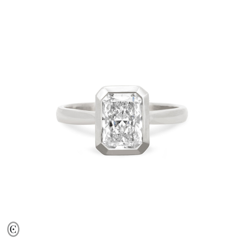 Yours & Mine - Bezel Set Heart Gallery Radiant Diamond Engagement Ring in 14k White Gold