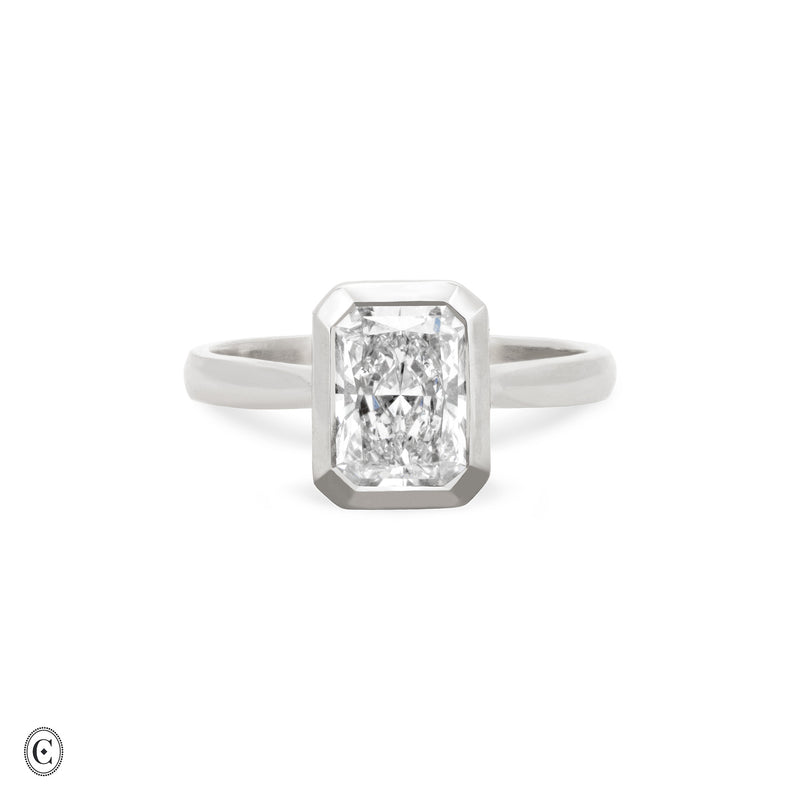 Yours & Mine - Bezel Set Heart Gallery Radiant Diamond Engagement Ring in 14k White Gold