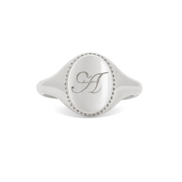 Always Remember Hand Engraved Family Signet Ring - 14k White Gold