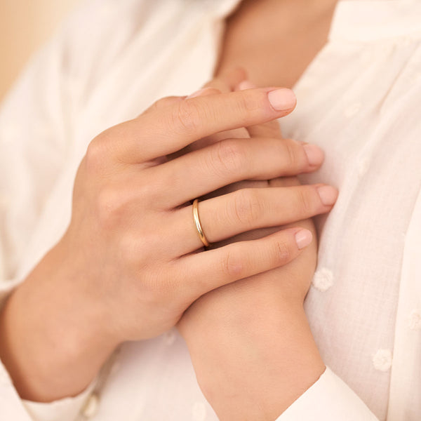 On-body view of Timeless Love 2mm Polished Wedding Band - 14k Gold