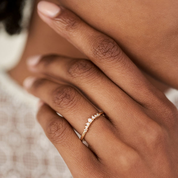 On-body shot of Crown of Faith - 14k Polished Gold Diamond Ring