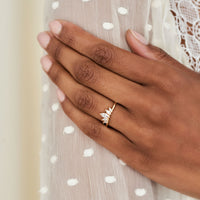On-body shot of Crown of Hope - 14k Polished White Gold Marquise Diamond Ring