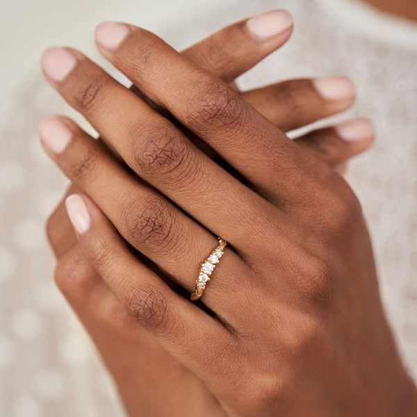 On-body shot of Crown of Love - 14k Gold Twig Band Diamond Ring