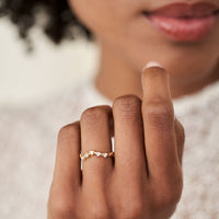 On-body shot of Crown of Sky - 14k White Gold Twig Band Diamond Ring