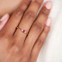 On-body shot of Dreamers of Dreams - 14k Polished Gold Ruby Ring