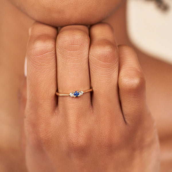 On-body view of Promise me Tomorrow Blue Sapphire Ring - 14k Polished Gold