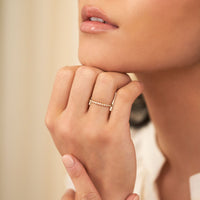 On-body shot of Edwardian - 14k White Gold Half Eternity Diamond Ring