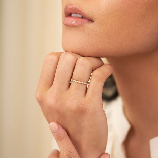 On-body view of Hawthorn Twig Diamond Eternity Ring - 14k Gold