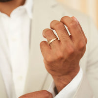 On-body shot of Hawthorn Bark Men's Wedding Ring - 14k Gold (Thin Band)