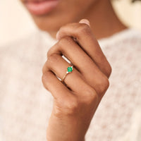 On-body shot of Love is All 0.5ct Emerald Engagement Ring - 14k White Gold Twig Band