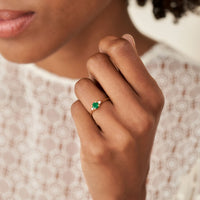 On-body shot of Love is All 0.5ct Emerald Engagement Ring - 14k White Gold Polished Band