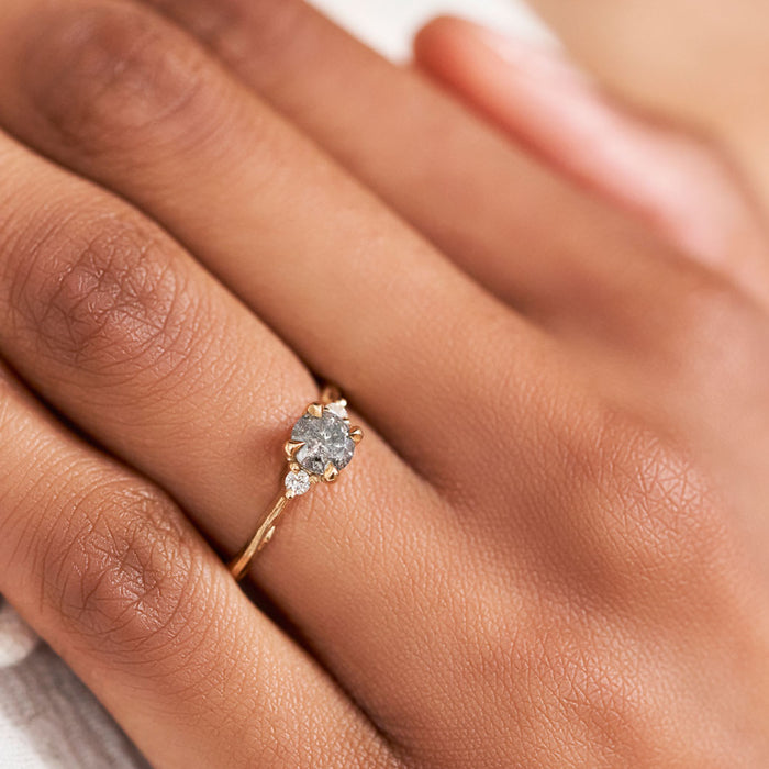 On-body shot of Love is All 0.5ct Grey Diamond Engagement Ring - 14k White Gold Twig Band