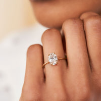 On-body shot of Moonlight 1.4ct Lab-Grown Oval Diamond Engagement Ring - Classic Setting 14k White Gold Polished Band