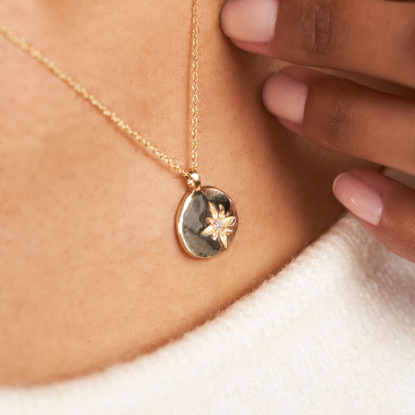 On-body view of North Star Diamond Necklace - 14k White Gold