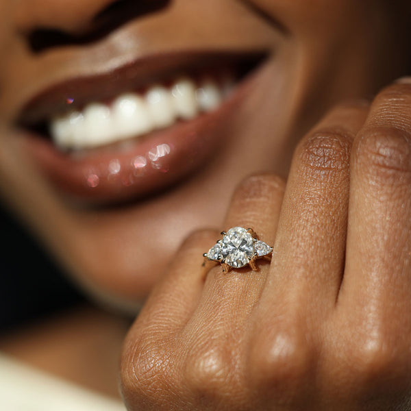On-body view of One in a Trillion 2.4ct Lab-Grown Oval Diamond Engagement Ring - 14k Gold Twig Band