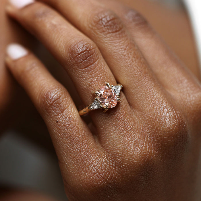 On-body shot of One in a Trillion 2ct Lab-Grown Pink Oval Diamond Engagement Ring - 14k White Gold Twig Band