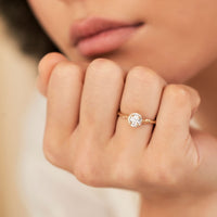 On-body shot of Queen of Hearts - 14k Gold Twig Band 0.5ct Lab-Grown Diamond Halo Ring