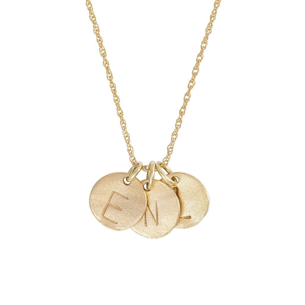 Midi Disc Necklace - 14k Gold Initial Letter - Three Discs